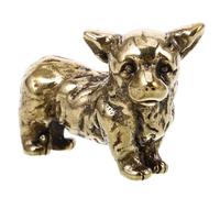 MUCKLILY Vintage Brass Corgi Dog Figurine Smooth Surface Miniature Animal Statue Indoor Desktop Decor Unique Solid Brass Craft Ornament for