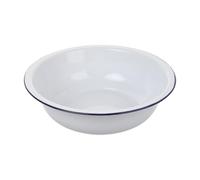 MUCKLILY Vintage Enamel Mixing Bowl, Thickened Round Kitchen Basin | White Glazed Surface, Blue Rim Detail, Easy Rinsing, for Vegetables, Salads, Picnics and Skincare Routine