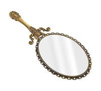 MUCKLILY Vintage Handheld Makeup Mirror with Metal Handle, Retro Compact Travel Cosmetic Mirror for Women, Classic Cross Bronze Design Suitable for Dressing Table and On-the-go Use