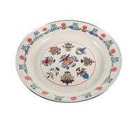 MUCKLILY Vintage Pattern Enamel Plate Chinese Style Enamel Plate Milk White for Vegetable Fruits Serving Platters and Dinnerware Kitchen Items
