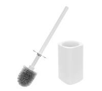 MUCKLILY Wall-Mounted Toilet Brush Set with Holder Long Handle Plastic Toilet Bowl Scrubber White Round-Head Hard Bristles for Bathroom Cleaning Reusable for Household Use