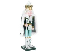 MUCKLILY Wooden Christmas Nutcracker King Figurine with Green Snowflake Cape, 30Cm Traditional Xmas Nutcracker Decoration for Desktop and Holiday Crafts