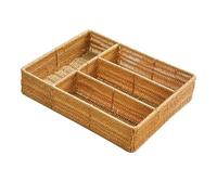 MUCKLILY Woven Key Remote Control Organizer Box with Divided Compartments, Light Coffee 34x26x7cm, Kitchen Utensil and Silverware Storage Basket for Desktop and Drawer Use