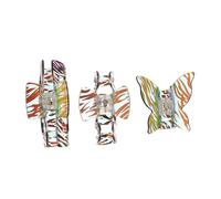 MUCKLILY Zebra Pattern Acrylic Claw Hair Clips 3pcs Set W-shape, Butterfly and Large Square Designs for Women, Gradient Color Hair Jaw Clips Suitable for Daily and Salon Styling