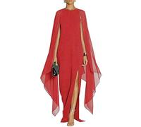 MuCoo Women's Elegant High Split Crepe Flared Sleeve Formal Evening Long Maxi Dresses Red M