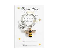 MUCOOS Bee Keyring with Writable Thank You Card, Teacher Thank You Gift, Graduation Keychain, Bee Gift