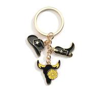 MUCOOS Black Cowboy Hat Boot Cow Pendant Keychain, Travel Accessories, Teacher Appreciation Gift, Cute Pendant, Cowboy Style