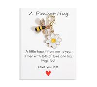 MUCOOS Cute Bee Keychain Comes with a Card to Express Your Feelings, Keyring with Elegant Daisies, Small and Exquisite, Gift for Women