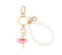MUCOOS Dancing Keychain, Dancer Inspiration, Girl Keyring for Pink Ballet Design, Car Charm, Artificial Pearl Elements, Thank You Gift