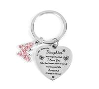 MUCOOS Daughter Keychain, Personalized Keychain, Delicate Pink Rhinestone Butterfly Keychain Pendant, Mother to Daughter Gift, Encouragement Gift, Love You Gift,Keyrings for Women