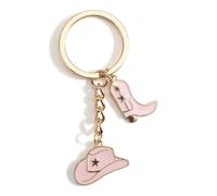 MUCOOS Elegant Pink Denim Keychain, Romantic Birthday Gift for Friends, Thank You Gift, Personalized Cowboy Boots and Hat, Sister Keyring