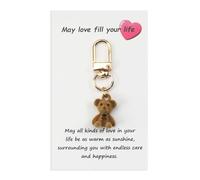 MUCOOS Flocked Bear Keychain, Cute Bear Pendant Keychain with Card, Positive Energy Gift, Gift for Friends, Bag Ornament, Cute and Funny