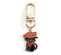 MUCOOS Gentleman Cowboy Puppy Black Cat Keychain, Cute Cartoon Image Bag Decoration, Gift for Pet Owners, Cute Cowboy Style, Keychain Pendant