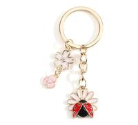 MUCOOS Keychain Ladies Lucky Charm, Pink Little Daisy and Ladybug Design, A Small Gift for Women, Birthday Present or Gift for the Girlfriend, Colorful and Elegant