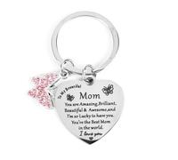 MUCOOS Love Keychain, Mom Keychain, Gift from Daughter to Mom, Personalized Keychain, Exquisite Pink Rhinestone Butterfly Keychain Accessories,Keyrings for Women,Thank You Gift