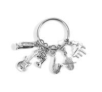 MUCOOS Music Keychain, Various Exquisite Musical Instrument Pendants, Gifts for Friends, Music Lovers, Bands, Silver Metal Keychain