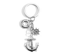 MUCOOS Nautical Keychain with Silver Anchor, Rudder, Lifebuoy Pendant, Adventurer Gift, Funny Gift for Friends, Exquisite Keyring