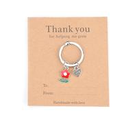 MUCOOS Red Flower Keychain With Personalized Card - Thank You Gift for Teacher, Social Worker, Friend or Women - Cute Keychain