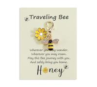 MUCOOS Travel Bee Cute Keyring, Keychain with Card, With Sweet Flowers and Bee Charm, Bring Inspiration, Positivity, Safety and Friendship Gifts to Women