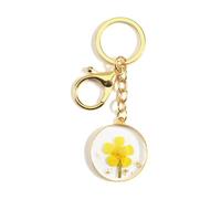 MUCOOS Yellow Dried Flower Keychain, Glue Drip Design, Gold Metal Frame, Floral Pattern, Women's Bag Decoration, Gift for Sisters