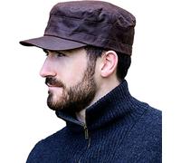 Mucros Weavers Irish Fisherman Cap Black, Made in Ireland 100% Waxed Cotton, Wax Brown, L