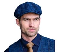 Mucros Weavers Newsboy Tweed Cap Irish Hat for Men's 8 Piece Flat Driving Cap Made in Ireland, Blue, Large