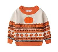 Mud Kingdom 4 Years Boys Crewneck Sweater for Toddler Boy Halloween Long Sleeve Pull on Knitwear Pumpkin Pattern