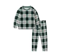Mud Kingdom 5 Years Boys Pajama Set Polar Fleece Pull on Nightwear for Little Boy Long Sleeve Loungewear Green Plaid