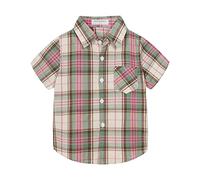 Mud Kingdom 5 Years Boys Shirt Plaid Short Sleeve School Uniform for Little Boy Point Collar Tops with a Pocket Green