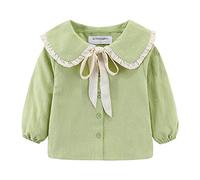 Mud Kingdom 5 Years Girls Shirt Peter Pan Collar with Bowknot Blouse for Little Girl Long Sleeve School Uniform Mint Green