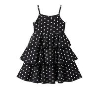 Mud Kingdom 6-7 Years Girl Summer Dress for Little Girls Spaghetti Straps Layered Sundresses Sleeveless Polka Dot Dress Black