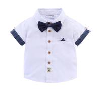 Mud Kingdom 6 Years Boys Dress Shirt with Adjustable Bow Tie Short Sleeve Shirts Boy Polka Dot Cuffed Tops White