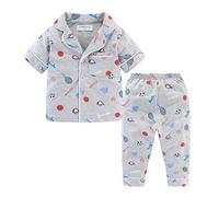 Mud Kingdom 6 Years Boys Pajama Set with Cartoon Prints Short Sleeve Nightwear for Little Boy Button Down Sleepwear Football Pattern Grey