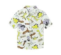 Mud Kingdom 6 Years Boys Shirt Short Sleeve Hawaiian Beach Print Shirts for Little Boy Button Down Tops Dinosaur Pattern Green