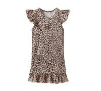 Mud Kingdom 6 Years Girls Flutter Short Sleeve Nightdress for Little Girl Crew Neck Nightgown Ruffle Hem Sleepwear Leopard Print