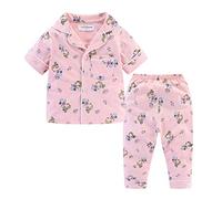 Mud Kingdom 6 Years Girls Pajama Set with Cartoon Prints Short Sleeve Nightwear for Little Girl Button Down Sleepwear Mermaid Pattern Pink