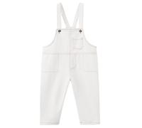 Mud Kingdom 7-8 Years Boys Dungarees Adjustable Braces Denim Ovearalls for Little Boy Cotton Plain Jean Pants White