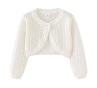 Mud Kingdom 7-8 Years Girls Bolero for Little Girl Long Sleeve Knitted Eyelet Shrug One-Button Wedding Cardigan White