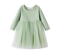 Mud Kingdom 7-8 Years Girls Dresses Sparkle Sequin Knitted Tutu Dress Long Sleeve Plain Princess Dresses for Little Girl Solid Green
