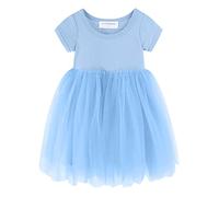 Mud Kingdom 7-8 Years Girls Dresses Sparkle Sequin Knitted Tutu Dress Short Sleeve Plain Princess Sundress for Little Girl Solid Light Blue
