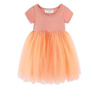 Mud Kingdom 7-8 Years Girls Dresses Sparkle Sequin Knitted Tutu Dress Short Sleeve Plain Princess Sundress for Little Girl Solid Orange