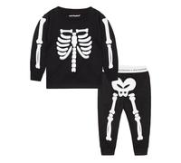 Mud Kingdom 9-10 Years Boys Pyjama Sets Skeleton Pattern Glow in The Dark Outfits for Little Boy Halloween Homewear Crew Neck Tops and Trousers Black