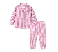Mud Kingdom 9-10 Years Girls Pajama Set Plaid Button Down Sleepwear for Big Girl Collared Homewear Pink