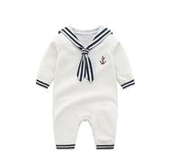 Mud Kingdom 9-12 Months Baby Rompers Nautical Sweater Jumpsuit for Boys Girls Knitted Ribbed Bodysuits Unisex White