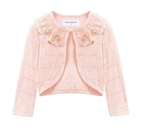 Mud Kingdom Baby Girls Cardigans Pearl Button Plain Bolero Shrug for Girl Lace Eyelet Short Tops Wedding Pink 12-18 Months