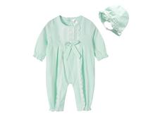Mud Kingdom Baby Girls Rompers Short Sleeve Lace Trim Jumpsuit for Girl Back Button Onesie with Hat Green 0-3 Months