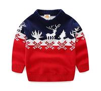 Mud Kingdom Big Boys Christmas Sweater Knitted Long Sleeve Pullover Festive Xmas Jumper for Boy Winter Warm Knitwear Cotton Cosy Reindeer Pattern Red 11-12 Years