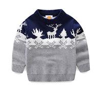 Mud Kingdom Big Boys Christmas Sweater Knitted Long Sleeve Pullover Festive Xmas Jumper for Boy Winter Warm Knitwear Cotton Cosy Reindeer Pattern Grey 11-12 Years