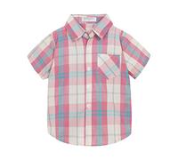 Mud Kingdom Big Boys Plaid Shirt Short Sleeve School Uniform for Boy Point Collar Tops with a Pocket Pink 9-10 Years