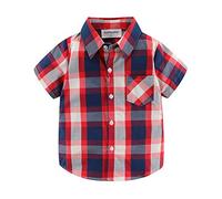 Mud Kingdom Big Boys Plaid Shirt Short Sleeve School Uniform for Boy Point Collar Tops with a Pocket Navy Blue 9-10 Years